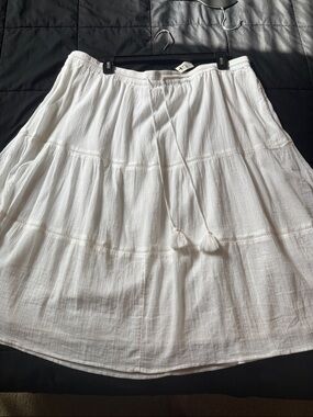 Talbots Women’s White Tiered whimsy flare twirling Midi Skirt with Drawstring